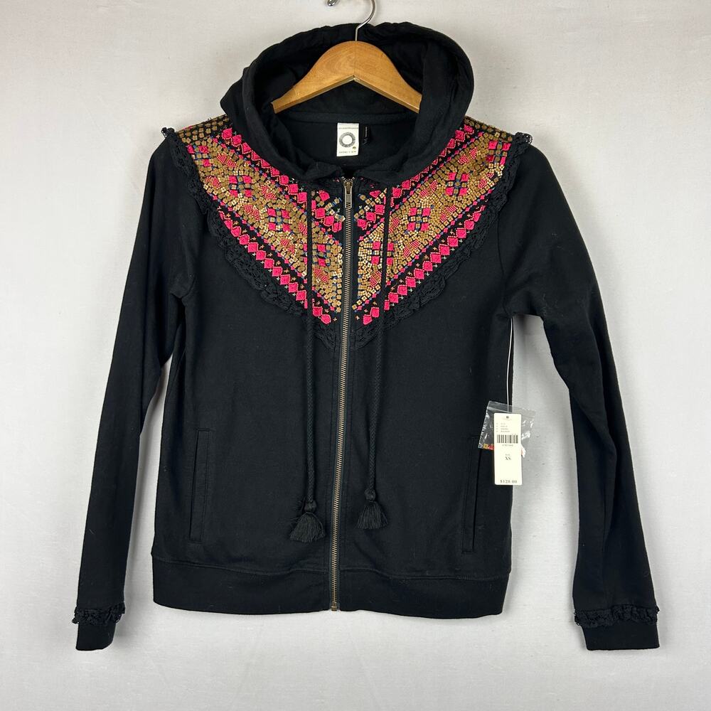 Akemi + Kin Anthropologie Full Zip Black Hooded Jacket OB839279 Women's Size XS